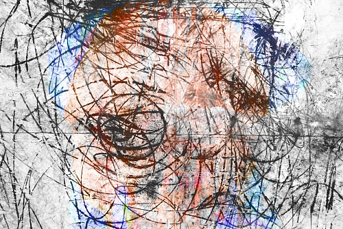 self portrait with blue hairs - photography, drawing lines, digital, art - © Doris Stricher