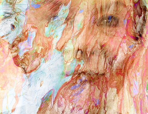 self portrait and drawings - pastel colors on photography  - © Doris Stricher
